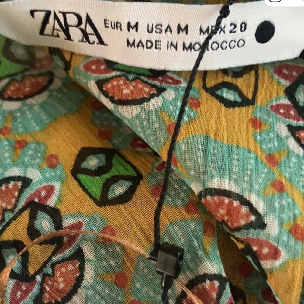 NWT Zara Semi Sheer Chiffon Paisley Printed Tie Neck Beaded Tassel Blouse - M - Picture 5 of 5